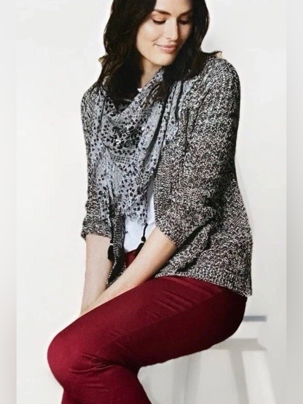 J.jill S Black & Cream Marled Open Knit Relaxed Cardigan